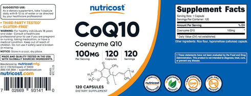 Nutricost CoQ10 100mg, 120 Vegetarian Capsules, 120 Servings - High Absorption, Vegetarian, Non-GMO, Coenzyme Q10...