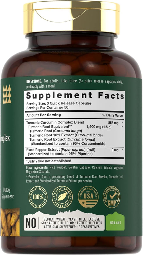 Turmeric Supplement | 1500 mg | 150 Capsules | Turmeric Curcumin Complex with Black Pepper | Non-GMO and Gluten Free...