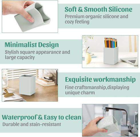 Pen Holder for Desk,Nordic Elegance Square Silicone Pencil Holder Soft Minimalist Desk Pen Cup Stand Waterproof Multifunctional Office Supplies fo...