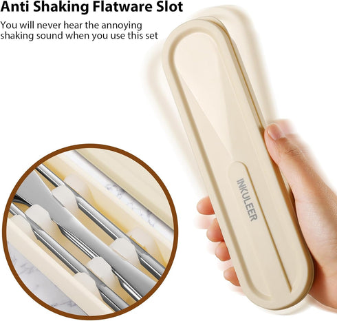 INKULEERTravel cutlery set, 18/8 stainless steel cutlery, Reusable utensils set with case, Portable Silverware Lunch Box for Camping and Office (S...