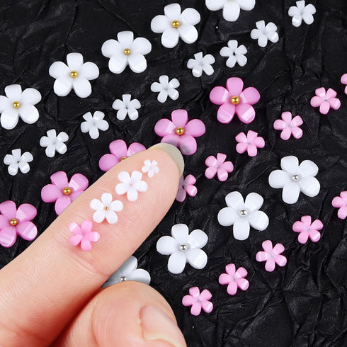 Flower Nail Charms Gems - WLGDLH 1 Box of 2 Colors Cute Kawaii 3D Nail Charms Resin Acrylic Nail Rhinestones Pearl Glitter Charms for Nail Art DIY...