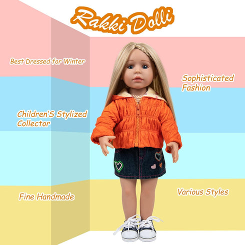 Doll Clothes Set Fashion 4 Pieces includes Warm Hooded Coat, T-Shirt, Jeans Skirt & Underpants, Handmade Party Dress Casual Wear Fits 18 Inch Amer...