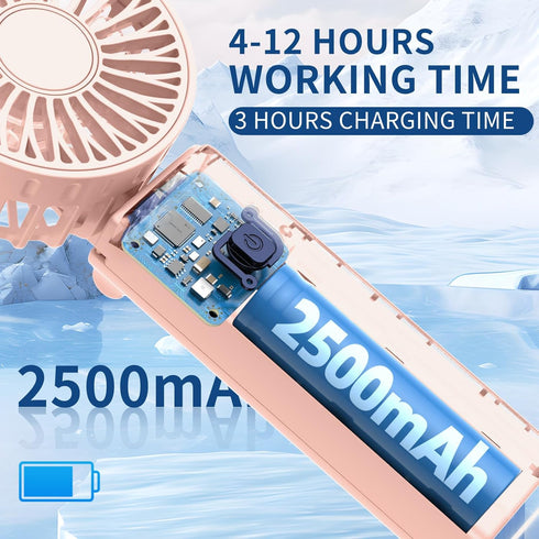Mini Handheld Fan, Neck Fan, Portable Fan Rechargeable, 2500mAh Rechargeable USB Fan, 180° Adjustable,3 Speed Personal Small Desk Fan, Strong Airf...