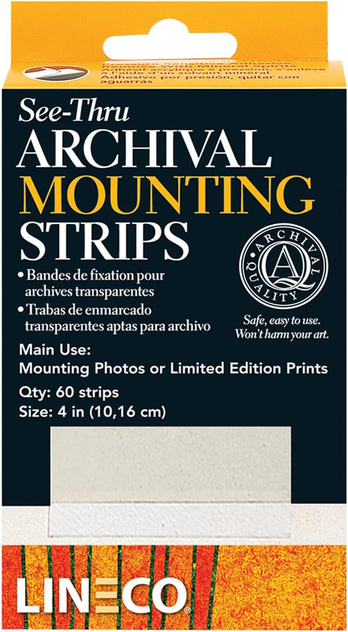 Lineco 4 Inches See-Through Archival Polyester Mounting Strips. Acid-Free, Framing Photos, Hinge-Less, Sturdy, Safe, Conservation, Easy, Artwork, ...