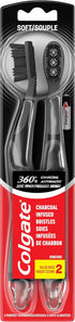Colgate 360 Vibrate Charcoal Battery Operated Toothbrush Pack, Soft with 1 AAA Battery Included, Black, 2 Count...