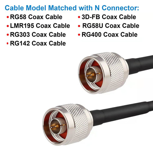 N Male Plug Crimp Coax Connector Adapter for RG58 LMR195 KSR195 RG400 3D-FB Cable (10 Pack)...