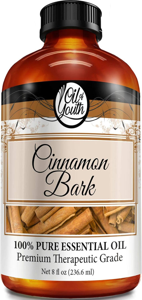 Oil of Youth Essential Oils 8oz - Cinnamon Bark Essential Oil - 8 Fluid Ounces - Bulk Cinnamon Bark Oil...