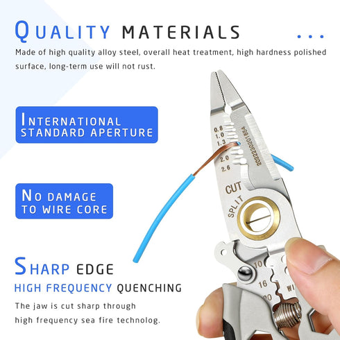 Wire Stripper Cutter Crimper Hexagonal Wrench Tool - 7 Inch, Professional Electrical Multi-Function Hand Tool, 9 in 1 Wire Stripping, Cutting, Cri...