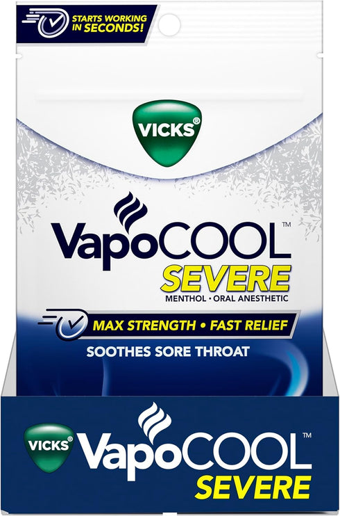 Vicks VapoCool Severe Medicated Sore Throat Drops, Max Strength Menthol, Soothes Sore Throat Pain, Winterfrost Flavor, 45ct...