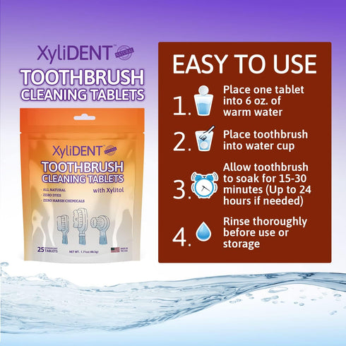 XyliDENT Toothbrush Cleaning Tablets, Dental Cleaner for Manual Toothbrushes and Electric Toothbrush Heads, Natural Formula Deep Cleans and Bright...
