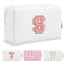 Personalized Makeup Bag Initial A-Z Preppy Patch Bag,Small PU Leather Travel Cosmetic Bag Pouch with Zipper,White Cute Toiletry Bag,Gift Ideal for...