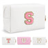 Personalized Makeup Bag Initial A-Z Preppy Patch Bag,Small PU Leather Travel Cosmetic Bag Pouch with Zipper,White Cute Toiletry Bag,Gift Ideal for...