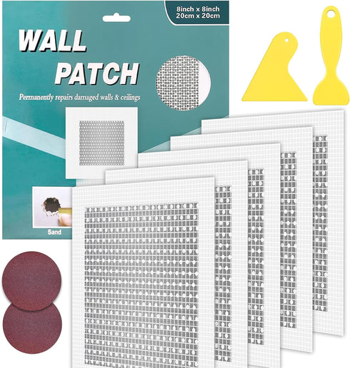 Yuukai 5pcs Drywall Patch Kit (8" x 8"), Self-Adhesive Fiberglass Wall Repair Patch Kit & Aluminum Metal Sheet Drywall Patch, Quick Repair Large H...