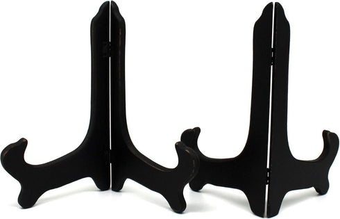 CVHOMEDECO. Antique Distressed Black Decorative Wooden Plates Rack Wood Easels Holder Folding Display Stand Home Décor Art, 9 Inch, Set of 2....