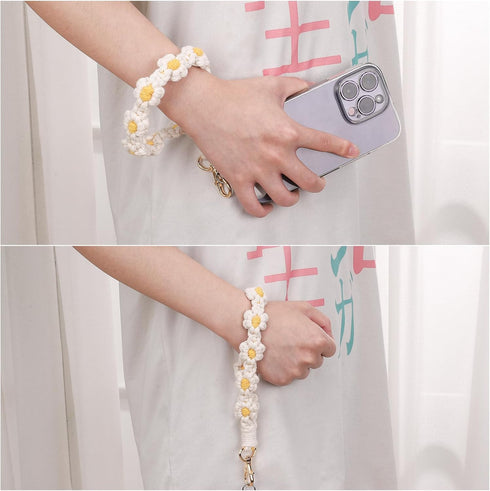 2 PCS Boho Macrame Phone Wrist Strap, Cute Cell Phone Lanyard with Tether Tab Floral Smartphone Wristlet Bracelet Keychain Anti Theft Strap for Wo...