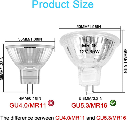 MR16 Halogen Bulb 35W Dimmable 12V GU5.3 Bi-pin Base Spotlight with Long Lifespan, 6 Pack MR16 Bulbs with Clear Glass Cover for Landscape Lights, ...