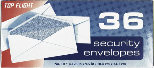 Top Flight Boxed Number 10 Security Envelopes, 4.125 x 9.5 Inches, White with Security Lining, 36 Envelopes per Box (6900583)...