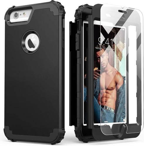 IDweel for iPhone 6S Plus Case with Tempered Glass Screen Protector, for iPhone 6 Plus Case, 3 in 1 Shockproof Slim Hybrid Heavy Duty Hard PC Cove...