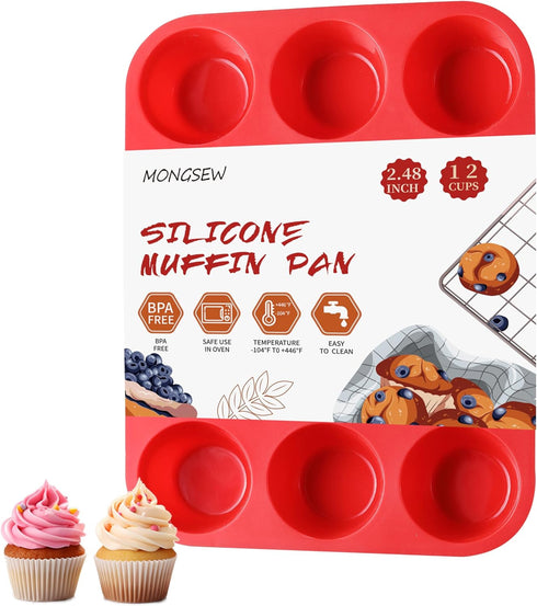 Silicone Muffin Pan, 12 Cups Non Stick Cupcake Pan, Great for Making Muffin Cakes, Bread, Tart, BPA Free and Dishwasher Safe...