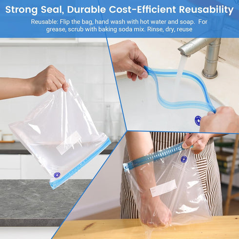 BLITZHOME Vacuum Sealer Bags for Food 3 Sizes, 29 Pack Kit with 15Pcs Reusable Sous Vide Bags, 5 Air Valves, 5 Sealing Clips, 4 Clips for Sous Vid...