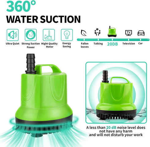 FREESEA 330 GPH 25W Submersible Water Pump for Pond Aquarium Hydroponics Fish Tank Fountain Waterfall...