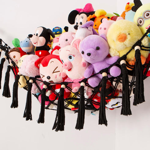 Stuffed Animal Toy Hammock Hanging- Macrame Toy Hammock with Tassels-Stuff Animals Organizer Storage Boho Large Corner Plush Toys Net Holder for N...