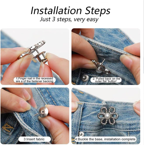 8 Sets Flower Jeans Button Pant Waist Tightener, Adjustable Waist Buckle Sets No Sew and No Tools Detachable Decorative Waist Buckles, Jean Button...