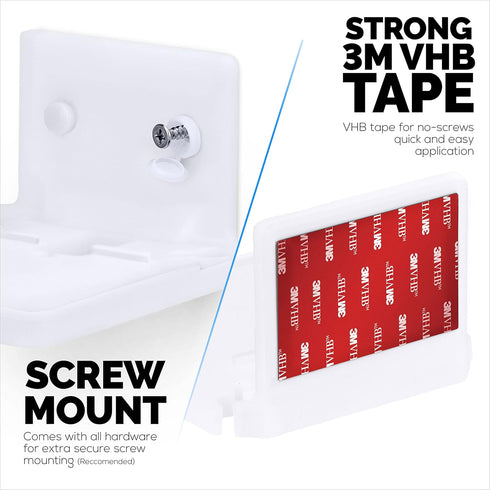 4" Small Wall Mount Shelf with Tablet & Phone Holder, Use for Baby Monitors, Bedside, Decor, Cameras, Speakers & More, Adhesive & Screw-in (White)...