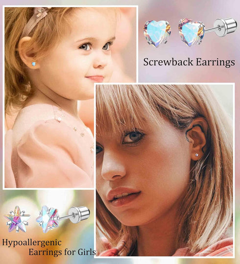 MJust 5 Pairs Titanium Screw Back Earrings for Women Hypoallergenic ScrewBack Earrings for Sensitive Ears Pearl Heart Star Flower CZ 20G Pure Tita...