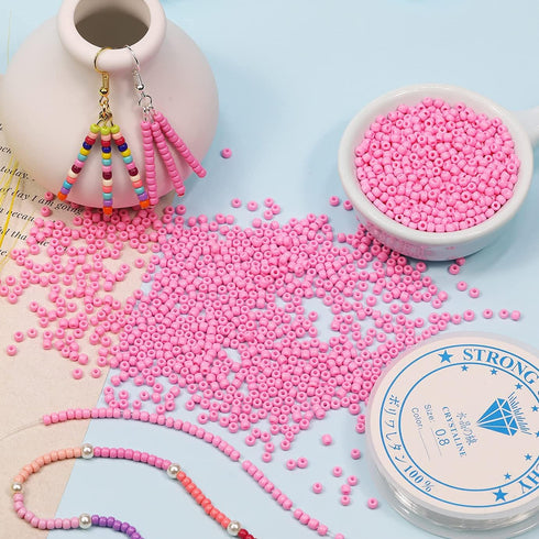 Pink Color 3mm Seed Beads About 4000pcs/110gms in Box 8/0 Glass Seed Beads for Jewelry Makings (Pink -Size 3mm)...