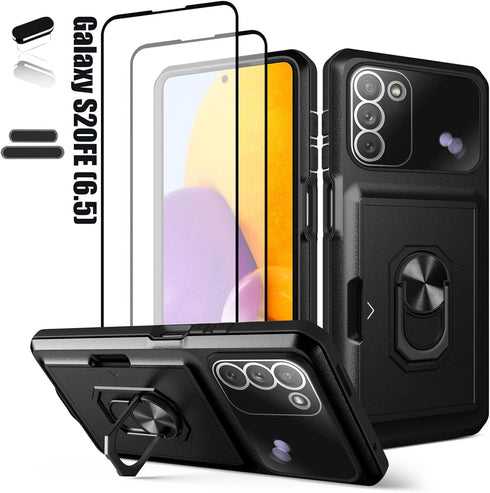 Wallet Case for Samsung Galaxy S20 FE(5G) 6.5 Inch, Credit Card ID Card Slot Sliding Door Hides Portable Design, Double Layer Hybrid Military Grad...