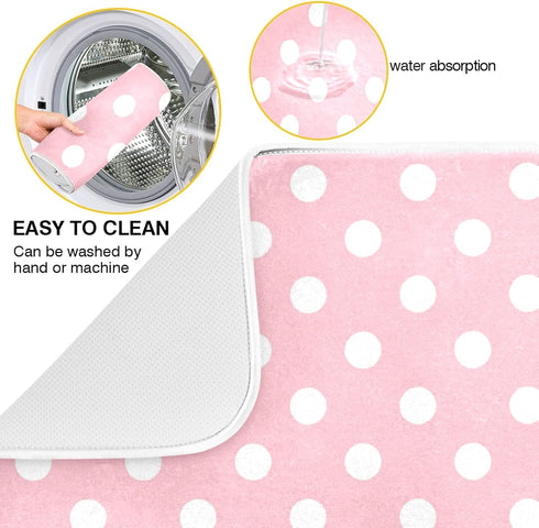 Pink White Polka Dot Dish Drying Mat for Kitchen Counter 18 x 24 Inch Absorbent Microfiber Valentines Dry Dishes Rack Mats Drainer Mat Dish Drying...