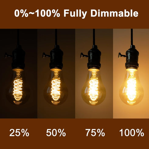 LED Edison Light Bulbs, 6W Equivalent to 60W, 2500K Warm White, A21 Flexible Spiral LED Filament Light Bulbs, Dimmable Vintage LED Bulb, Antique L...