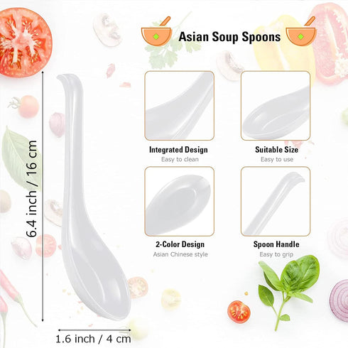 Comicfs Asian Soup Spoons 12 pieces, 12HSP-W, Large Japanese Soup Spoons, Soba Rice Pho Ramen Noodle Soup Spoon, Chinese Won Ton Soup Spoon, Hook ...
