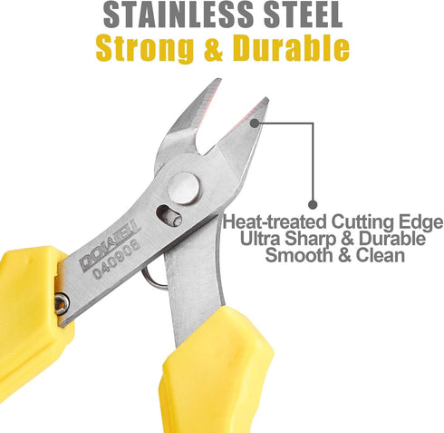 DOWELL Flush Cutter Micro Wire Cutters 5 Inch Stainless Steel Side Cutting Pliers Tools Precision Cutter for Soft Wires...