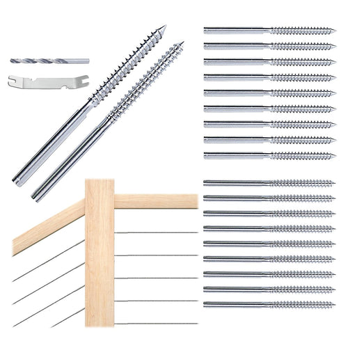 Sexyrobot 20Pcs 1/8" Swage Lag Screws T316 Stainless Steel Left&Right Cable Railing Hardware Stair Deck Railing Kit for Wood Post Horizontal Verti...