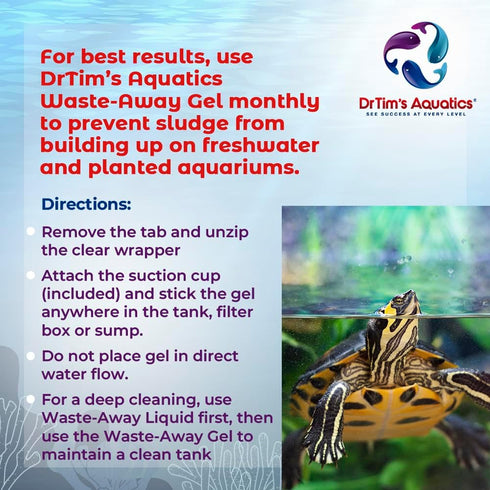 DrTim's Aquatics Freshwater Waste-Away Time Release Leave-in Gel – Natural Cleaner for Turtle Aquariums - Solution Dissolving & Cleaning Organic S...