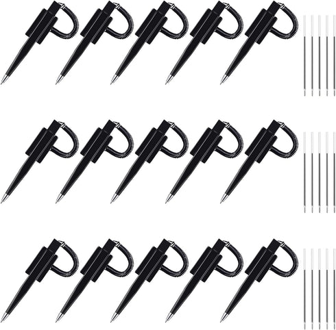 Secure Pen Set with Chain and Pen Holder, Desktop Pens with Chains, and Blank Ink Refills, Black Ink Counter Coil Corded Pen for Home Bank Office ...