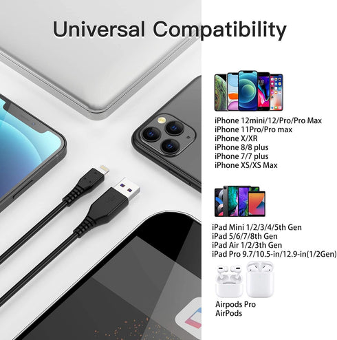 6ft iPhone Charger 5Pack,Lightning Cable 6 Foot, Long Charging Cord 6 feet Compatible with Apple iPhone 11/Pro/Max/SE/X/XS Max/XR/8/8 Plus/iPad/iP...