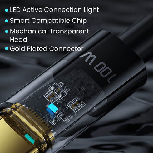 100W 5A PD Fast Charging Data Cable USB A to C Gold Plated Connectors 480 mbs Data sync and Charging with LED Active Connection Light - 3 feet 3 i...