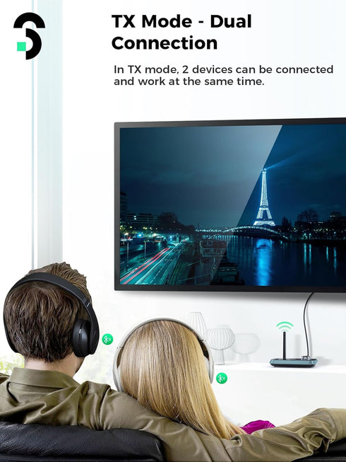 Bluetooth Transmitter Receiver - SOOMFON 3-in-1 Bluetooth 5.0 Audio Adapter for 2 Headphones with LCD Display Adjustable Volume, Optical AUX RCA B...