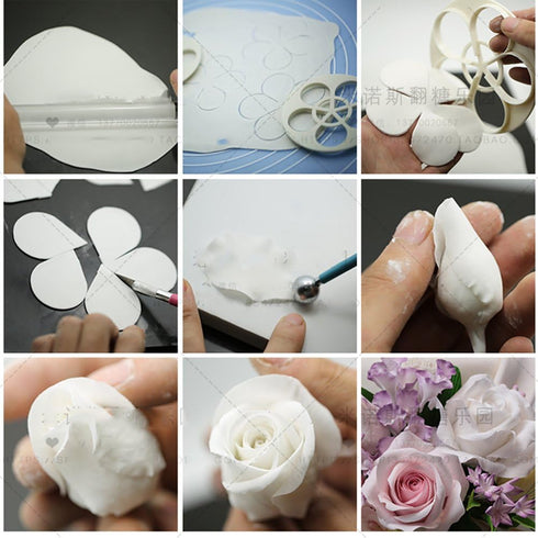 KALAIEN Rose Flower Cutters Set Gumpaste Flowers Modelling Tools for Cake Decorating Cookie Mold Sugarcraft Plunger Cutter Mold Set of 6...