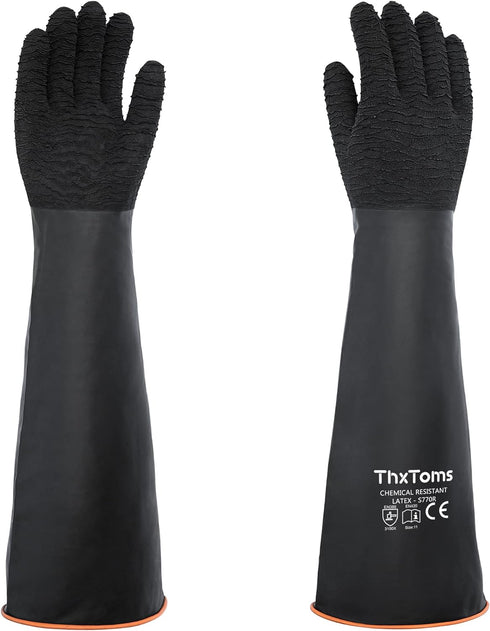 ThxToms Heavy Duty Rubber Gloves, Versatile Latex Chemical Resistant Gloves, Upgraded with Anti-Slip Design, Soft and Thick, 22" 1 Pair...