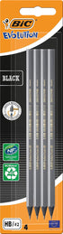 BIC Evolution Black Graphite HB Pencils - Black, Blister Pack of 4...