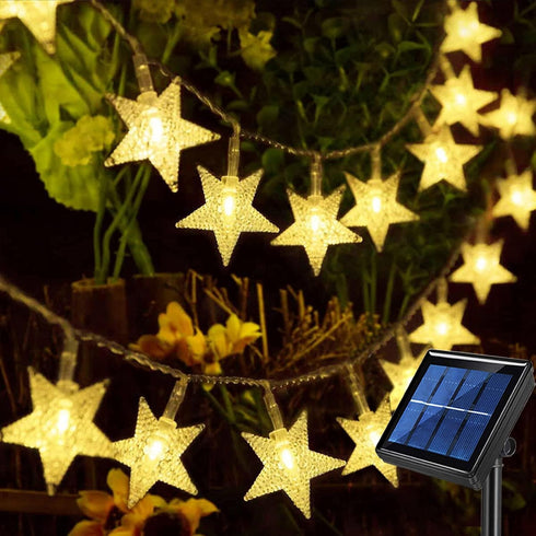 Solar String Lights Outdoor, Solar Powered Star String Lights, 30ft 50LED 8 Modes Waterproof Christmas String Lights for Gardens Patio Landscape X...