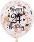 Rose Gold 24th Confetti Latex Balloons, Girls Happy 24 Years Birthday Party Balloon Decoration With Confetti, 12in, 16 Pack...