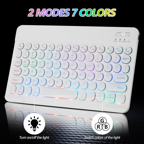 Ultra-Slim Bluetooth Keyboard and Mouse Portable Mini Wireless Keyboard Rechargeable 7-Color Backlit for Apple iPad iPhone Samsung Tablet iPhone S...