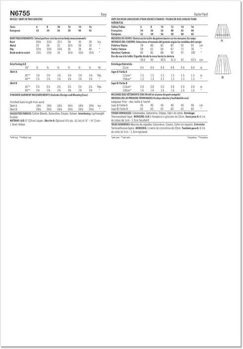 New Look Easy Misses' Loose-Fitting Skirt in Two Lengths Sewing Pattern Kit, Design Code N6755, Sizes 6-8-10-12-14-16, Multicolor...