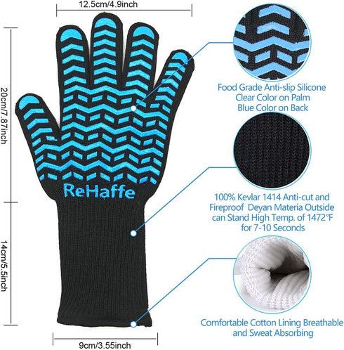 BBQ Grill Gloves Heat Resistant,1472 F High Temp Resistance Fireproof Glove for Grilling Smoking Barbecue,Comfort Long Non-Slip Ove Mitts Kitchen ...