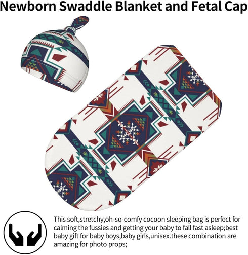 Western Aztec babay Stuff Newborn Baby Swaddle Blanket Native Southwest Sleep Sack Wrap Blanket Soft Stretchy with Beanie Hat Sets for Infant Boy ...